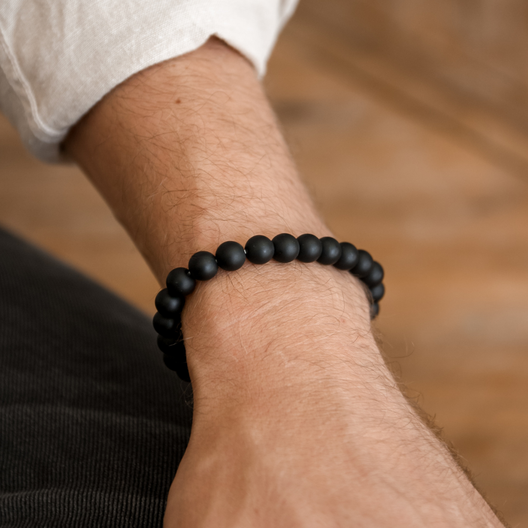 Bead bracelet Shiv Lingam on Stainless Steel Bead and 8 mm Black Bead